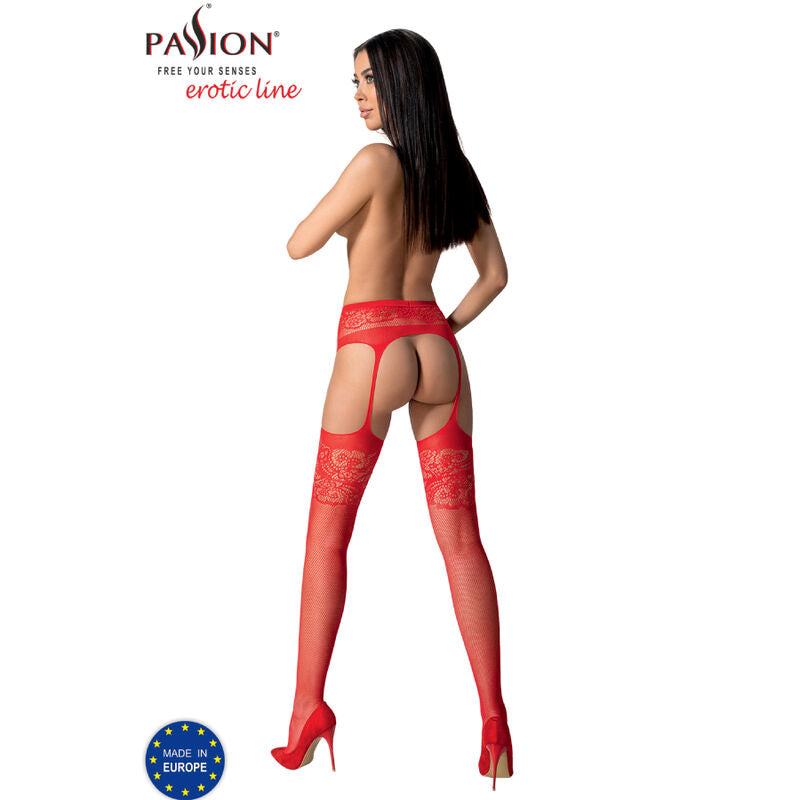 PASSION - S029 RED STOCKINGS WITH GARTER BELT ONE SIZE