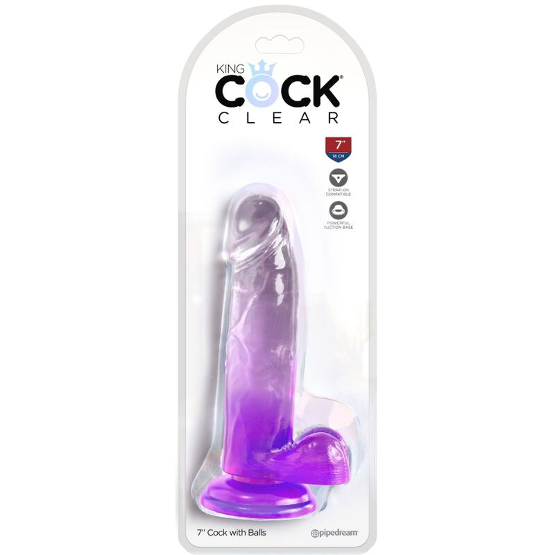 KING COCK - CLEAR PENE REALÍSTICO CON TESTÍCULOS 15.2 CM MORADO
