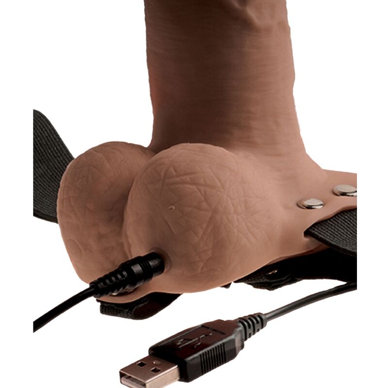 FETISH FANTASY SERIES - ADJUSTABLE HARNESS WITH REALISTIC PENIS, RECHARGEABLE TESTICLES, AND VIBRATOR (15 CM)