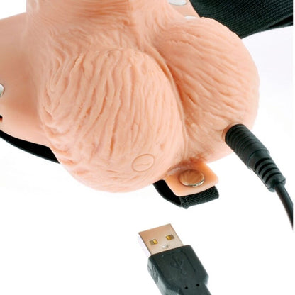 FETISH FANTASY SERIES - ADJUSTABLE HARNESS WITH REMOTE CONTROL, REALISTIC PENIS WITH RECHARGEABLE TESTICLES AND VIBRATOR (15 CM)