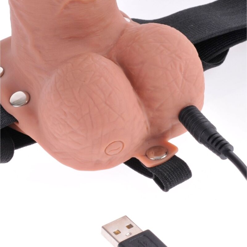 FETISH FANTASY SERIES - ADJUSTABLE HARNESS WITH REALISTIC PENIS, RECHARGEABLE TESTICLES, AND VIBRATOR (17.8 CM)