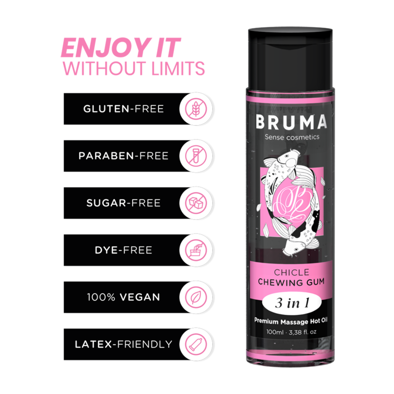 BRUMA - PREMIUM MASSAGE OIL WARMING EFFECT BUBBLEGUM FLAVOR 3 IN 1 - 100 ML