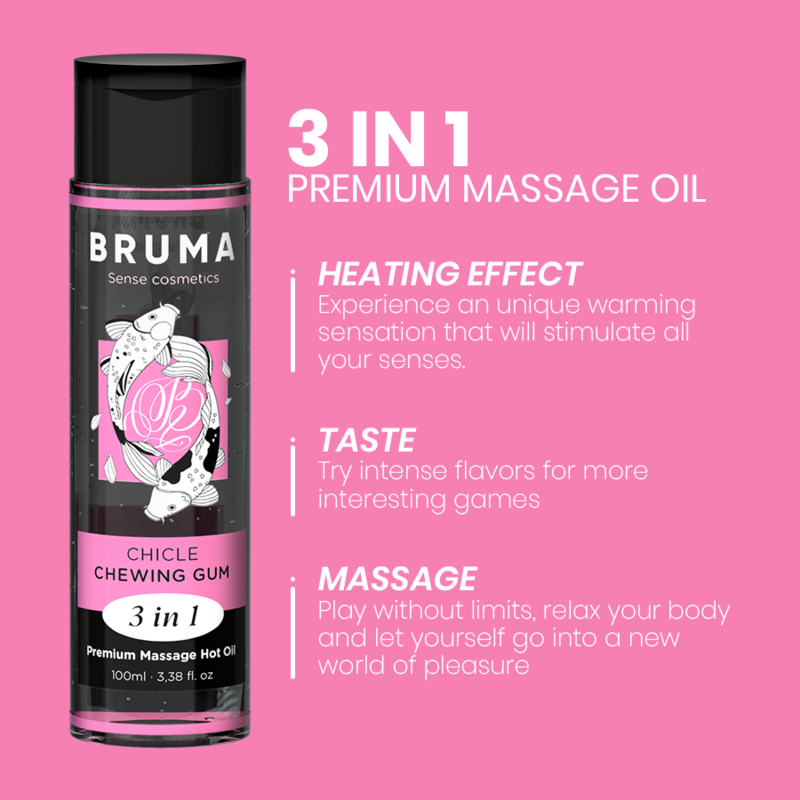 BRUMA - PREMIUM MASSAGE OIL WARMING EFFECT BUBBLEGUM FLAVOR 3 IN 1 - 100 ML