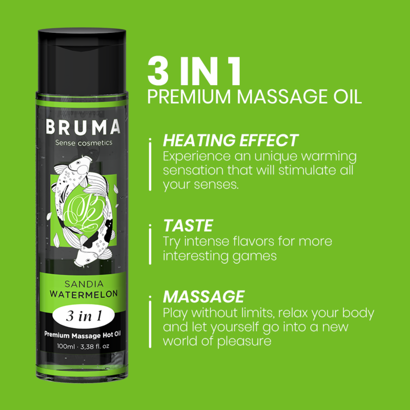 BRUMA - PREMIUM MASSAGE OIL WATERMELON FLAVOR WARMING EFFECT 3 IN 1 - 100 ML