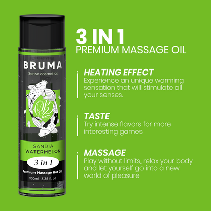 BRUMA - PREMIUM MASSAGE OIL WATERMELON FLAVOR WARMING EFFECT 3 IN 1 - 100 ML