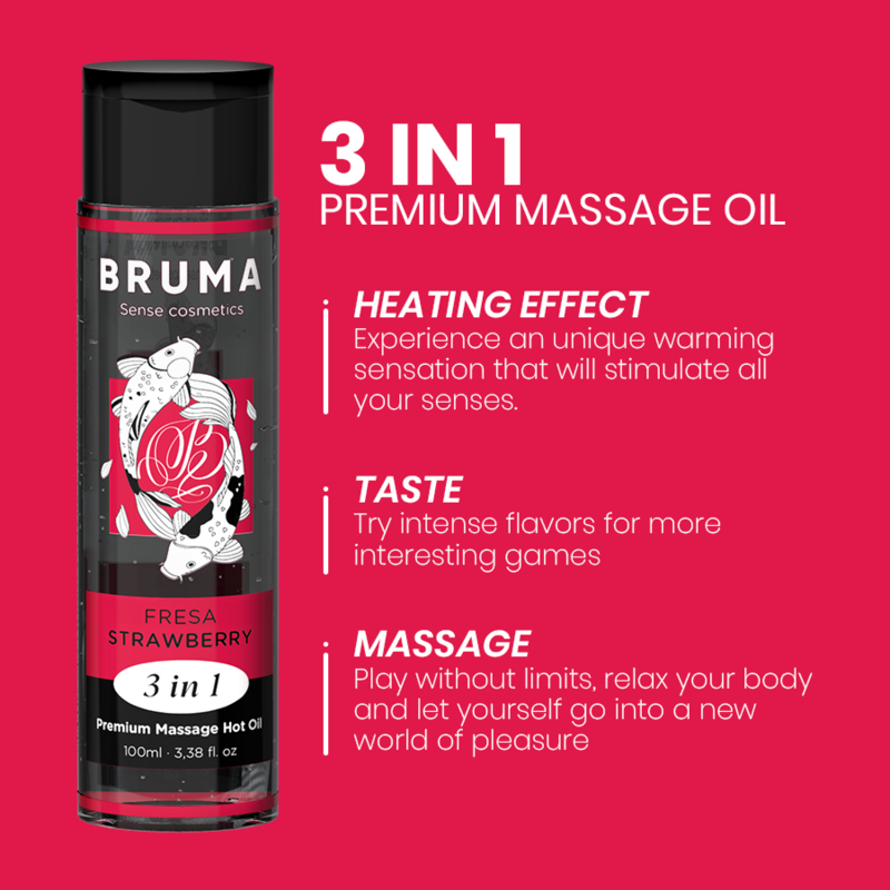 BRUMA - PREMIUM MASSAGE OIL WITH WARMING EFFECT AND STRAWBERRY FLAVOR 3 IN 1 - 100 ML