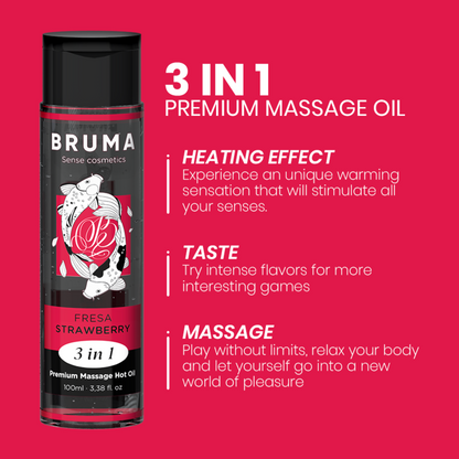 BRUMA - PREMIUM MASSAGE OIL WITH WARMING EFFECT AND STRAWBERRY FLAVOR 3 IN 1 - 100 ML