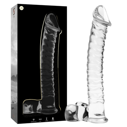 NEBULA SERIES BY IBIZA - MODEL 23 TRANSPARENT GLASS DILDO 21.5 CM -OR- 4 CM