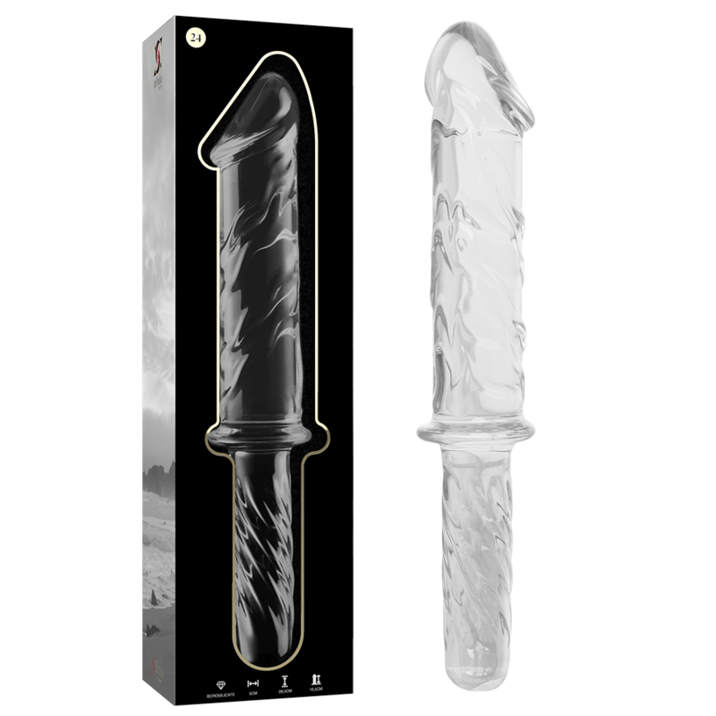 NEBULA SERIES BY IBIZA - MODEL 24 TRANSPARENT GLASS DILDO 28.5 CM -OR- 5 CM