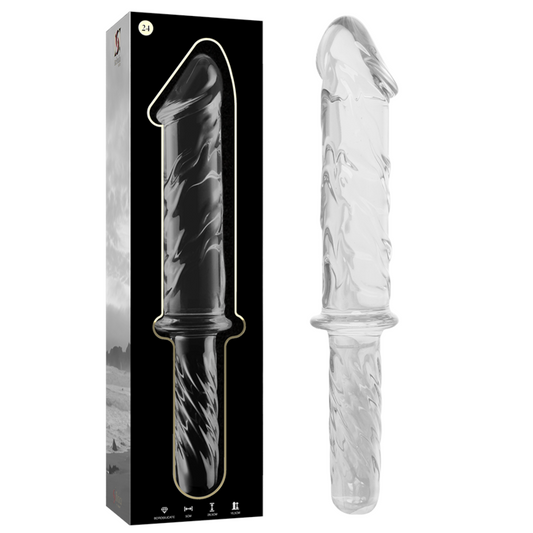 NEBULA SERIES BY IBIZA - MODEL 24 TRANSPARENT GLASS DILDO 28.5 CM -OR- 5 CM