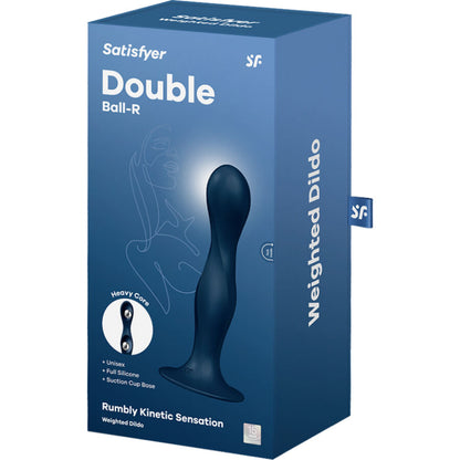 SATISFYER - DOUBLE BALL-R BLUE SILICONE DILDO