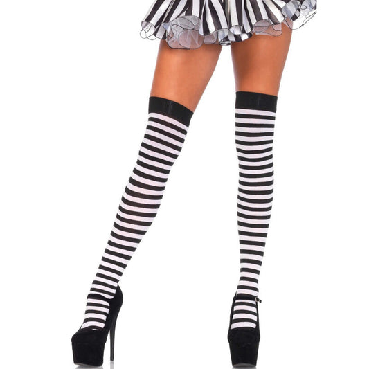 LEG AVENUE - BLACK/WHITE STRIPED KNEE SOCKS