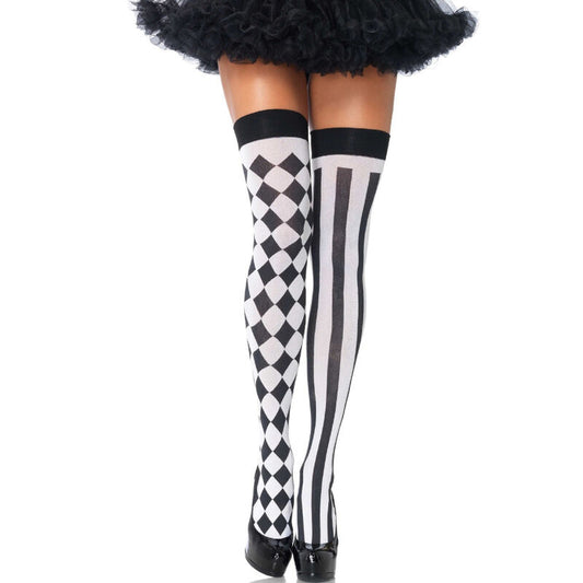 LEG AVENUE - HARLEQUIN KNEE SOCKS BLACK/WHITE