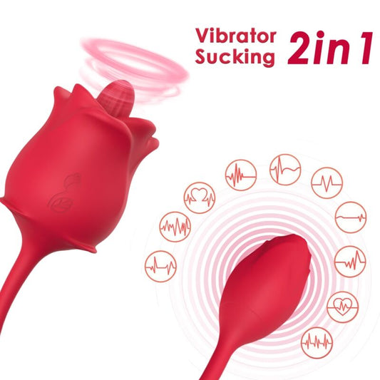 ARMONY - ROSA 2 EN 1 ESTIMULADOR SUCCIONADOR & VIBRADOR 10 MODOS CON COLA ROJO