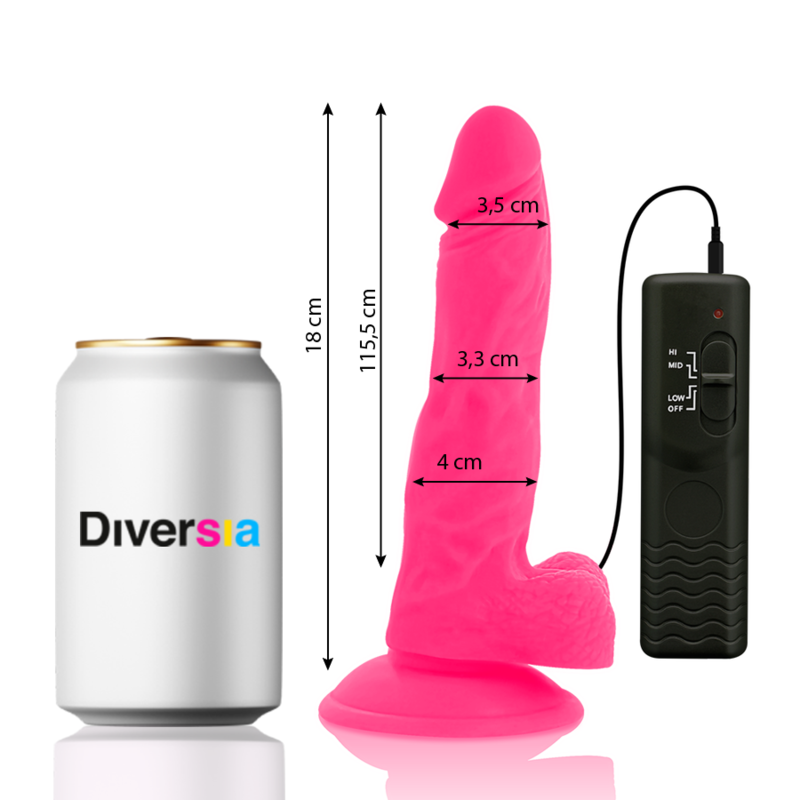 DIVERSIA - DILDO REALÍSTICO FLEXIBLE CON VIBRACIÓN ROSA 18 CM -O- 4 CM