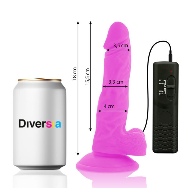 DIVERSIA - DILDO REALÍSTICO FLEXIBLE CON VIBRACIÓN LILA 18 CM -O- 4 CM