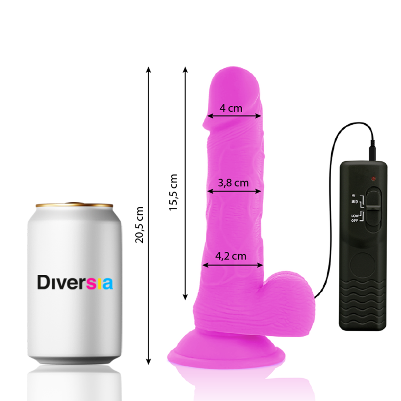DIVERSIA - DILDO REALÍSTICO FLEXIBLE CON VIBRACIÓN LILA 20.5 CM -O- 4.2 CM