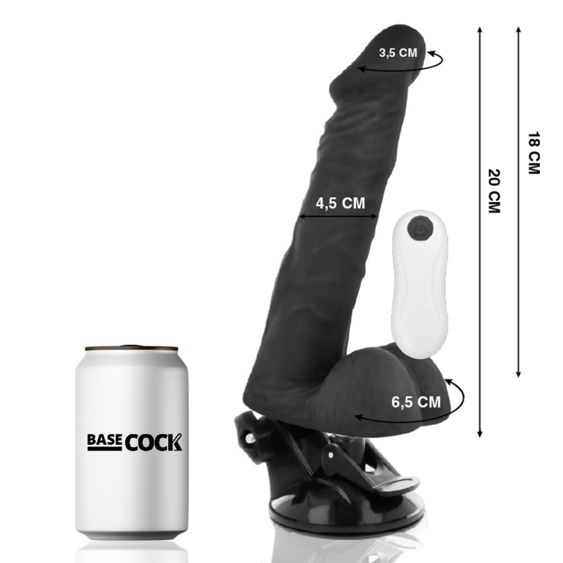 BASECOCK - ARTICULABLE REALISTIC VIBRATOR REMOTE CONTROL BLACK 20 CM -OR- 4.5 CM