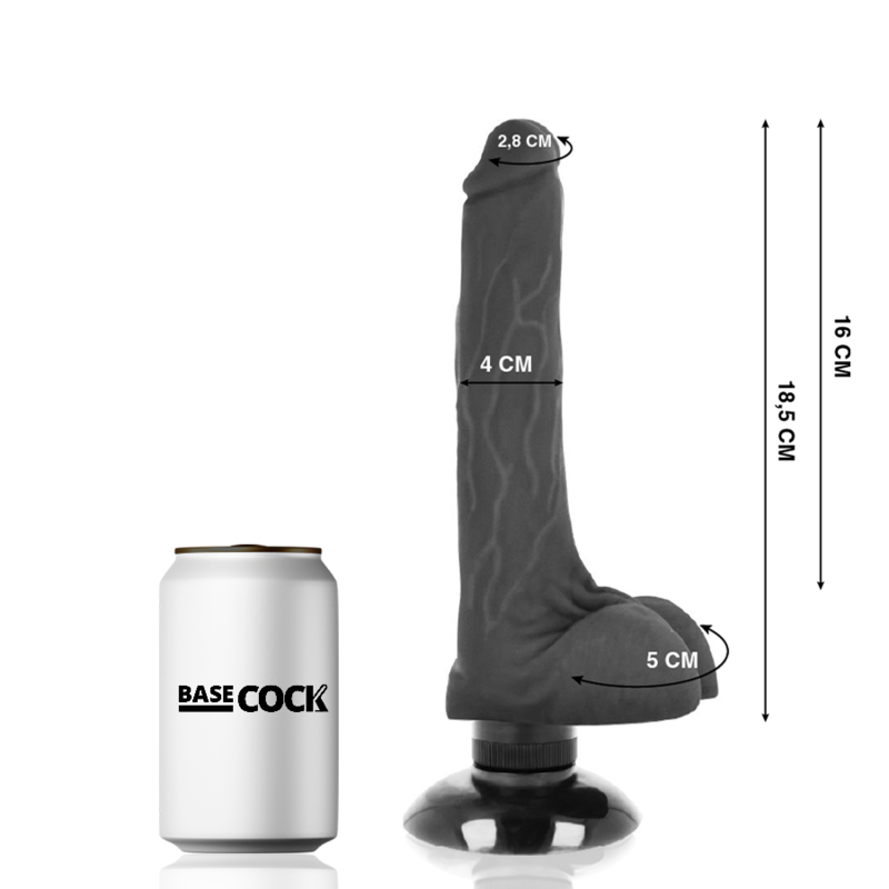 BASECOCK - VIBRADOR REALÍSTICO 2-1 NEGRO 18.5 CM -O- 4 CM