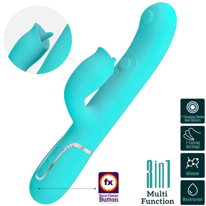 PRETTY LOVE - RABBIT VIBRATOR WITH AQUA GREEN LICKING