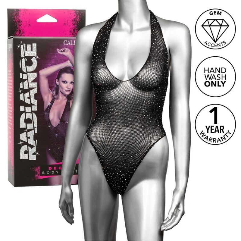CALEXOTICS - RADIANCE DEEP V-NECK RHINESTONE BODYCON DRESS