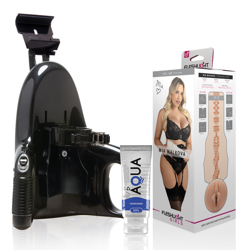 FLESHLIGHT - MIA MALKOVA VAGINA LVL UP + UNIVERSELL LANSERING + AQUA QUALITY SMÖRJMEDEL 50 ML