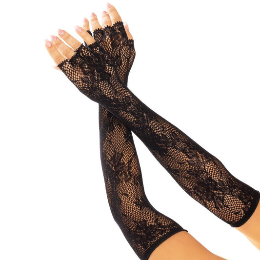 LEG AVENUE - BLACK FLORAL NETTE FINGERLESS GLOVES