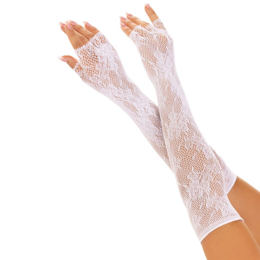 LEG AVENUE - WHITE FLORAL NET FINGERLESS GLOVES