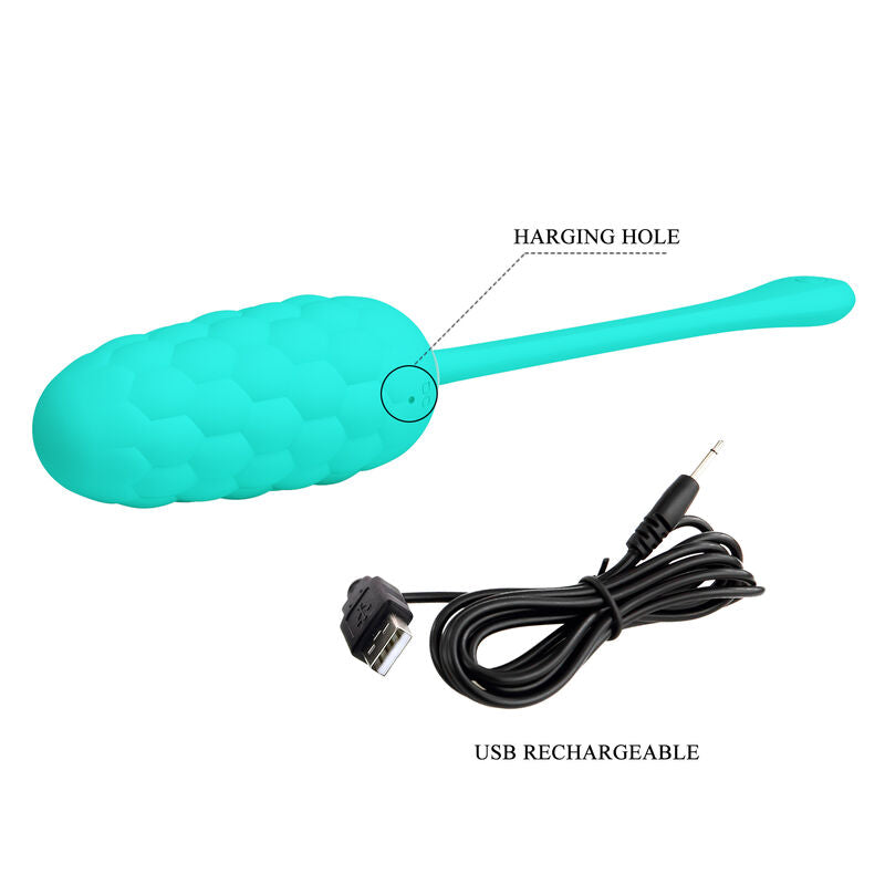 PRETTY LOVE - RECHARGEABLE MARINE TEXTURED VIBRATING EGG, AQUA GREEN