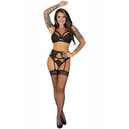 LIVCO CORSETTI FASHION - POJZON LC 90670 BRA + STOCKINGS + GARTER BELT + BLACK PANTYHOSE L/XL