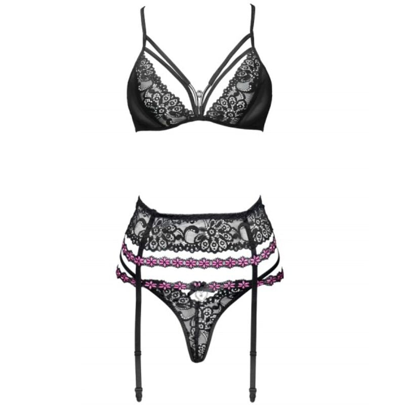 LIVCO CORSETTI FASHION - SNEHANA LC 90443 BRA + GARTER BELT + BLACK PANTY L/XL