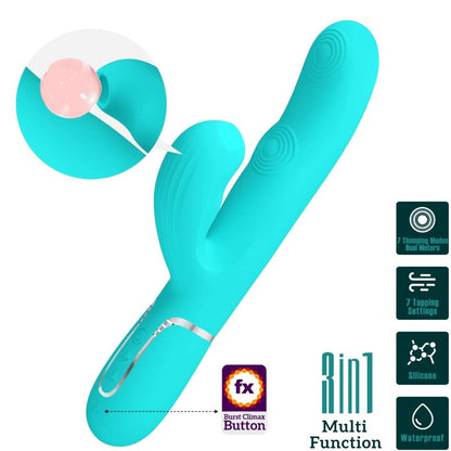 PRETTY LOVE - PERLITA 3-IN-1 MULTIFUNCTION G-SPOT VIBRATOR, AQUA GREEN