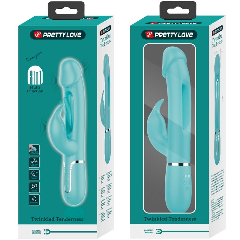 PRETTY LOVE - KAMPAS 3-IN-1 MULTIFUNCTION RABBIT VIBRATOR WITH AQUA GREEN TONGUE