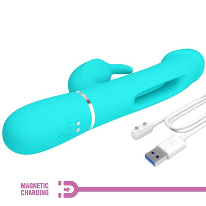 PRETTY LOVE - KAMPAS 3-IN-1 MULTIFUNCTION RABBIT VIBRATOR WITH AQUA GREEN TONGUE