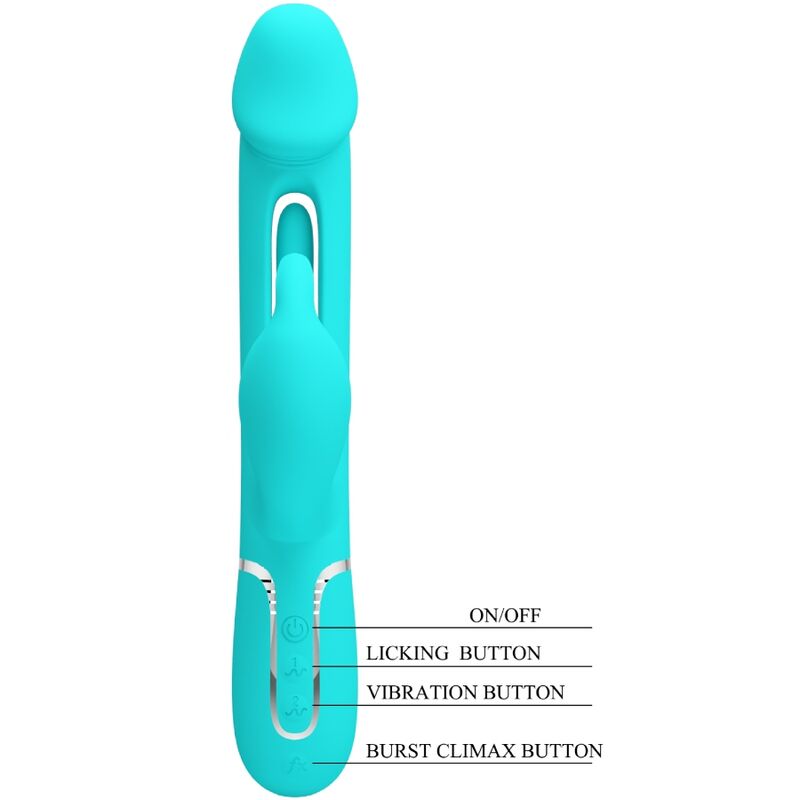 PRETTY LOVE - KAMPAS 3-IN-1 MULTIFUNCTION RABBIT VIBRATOR WITH AQUA GREEN TONGUE