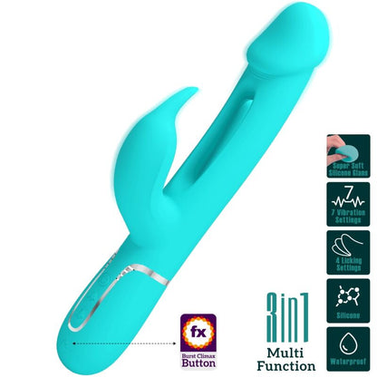 PRETTY LOVE - KAMPAS 3-IN-1 MULTIFUNCTION RABBIT VIBRATOR WITH AQUA GREEN TONGUE
