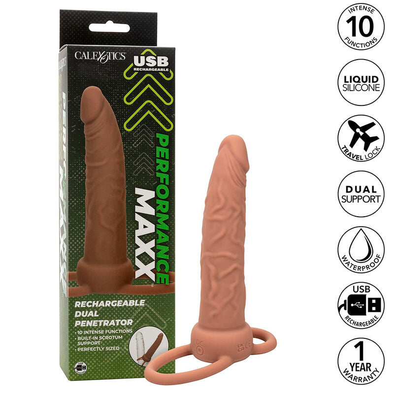 CALIFORNIA EXOTICS - PERFORMANCE MAXX DOUBLE RECHERGEABLE PENETRATOR BROWN SKIN