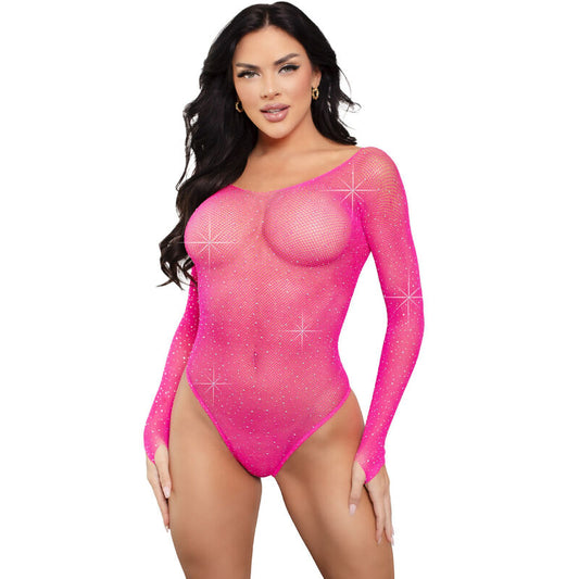 LEG AVENUE - FUCHSIA CRYSTALIZED LONG SLEEVE BODYSUIT