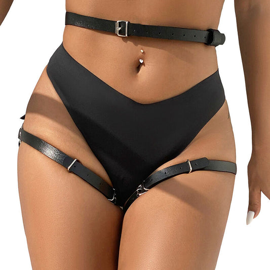 SUBBLIME - BLACK LEATHER WAIST AND LEG HARNESS - ONE SIZE