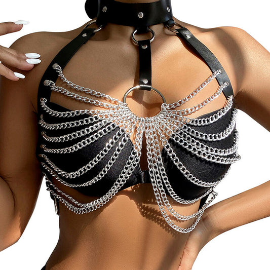 SUBBLIME - CHEST HARNESS WITH LARGE RING CHAINS, ONE SIZE