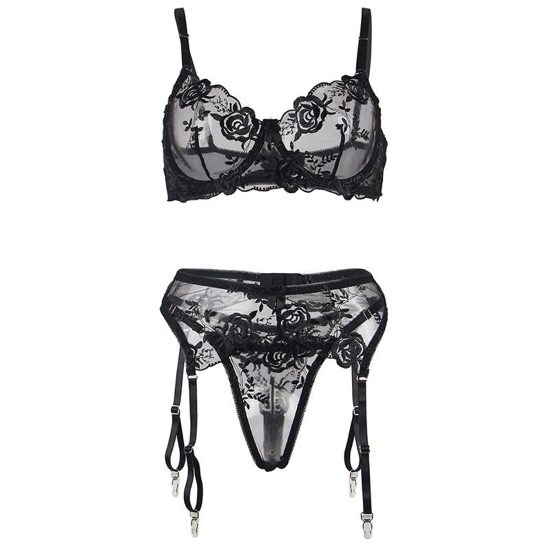 SUBBLIME - SET DE 3 PIEZAS SUJETADOR + TANGA + LIGA ESTAMPADO FLORAL