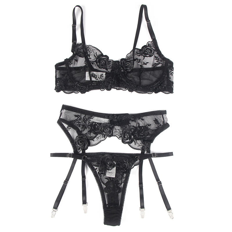SUBBLIME - SET DE 3 PIEZAS SUJETADOR + TANGA + LIGA ESTAMPADO FLORAL