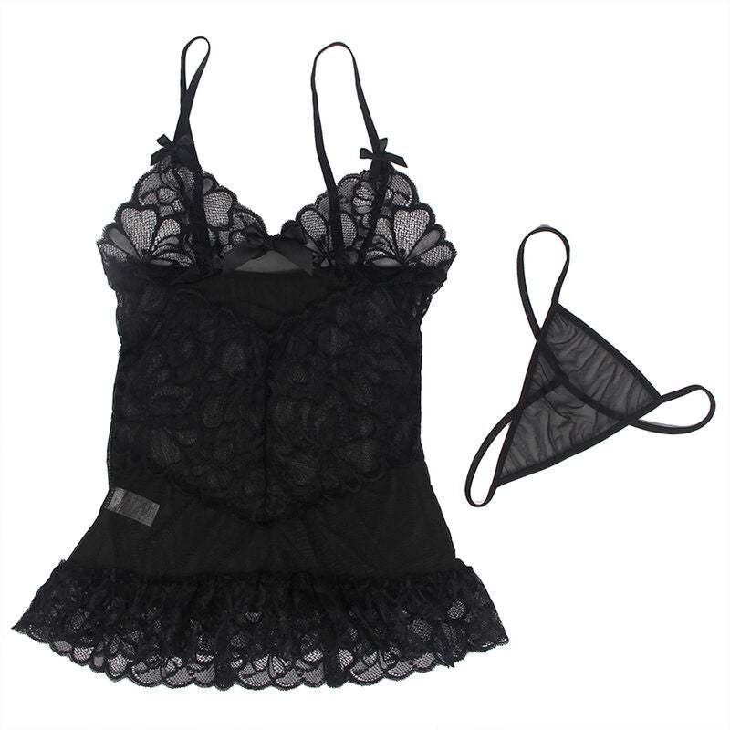 SUBBLIME - BABYDOLL WITH ADJUSTABLE STRAPS AND BLACK SHEER LACE FLORAL PRINT S/M