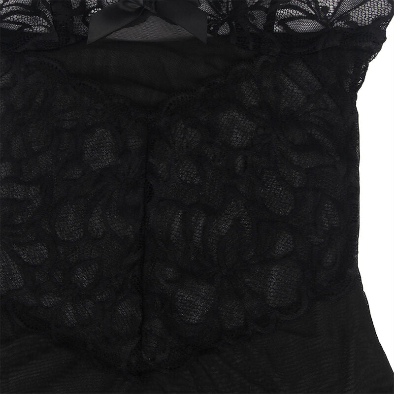 SUBBLIME - BABYDOLL WITH ADJUSTABLE STRAPS AND BLACK SHEER LACE FLORAL PRINT L/XL