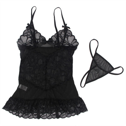 SUBBLIME - BABYDOLL WITH ADJUSTABLE STRAPS AND BLACK SHEER LACE FLORAL PRINT L/XL