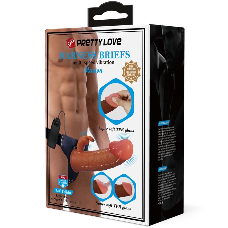 PRETTY LOVE - MARION HARNESS BRIEFS UNIVERSAL WITH VIBRATING DILDO 19 CM MULATTO