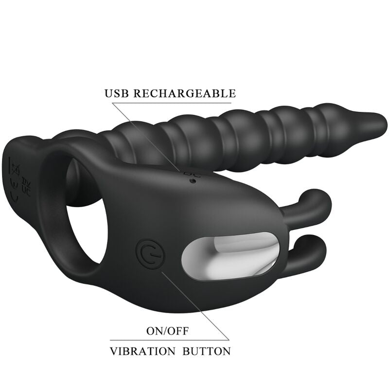 PRETTY LOVE - BLACKNEY PENIS RING WITH VIBRATING PLUG BLACK