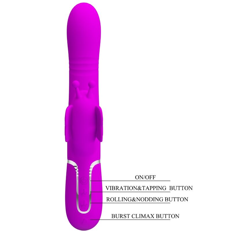 PRETTY LOVE - 4-IN-1 MULTIFUNCTION RABBIT VIBRATOR, FUCHSIA BUTTERFLY