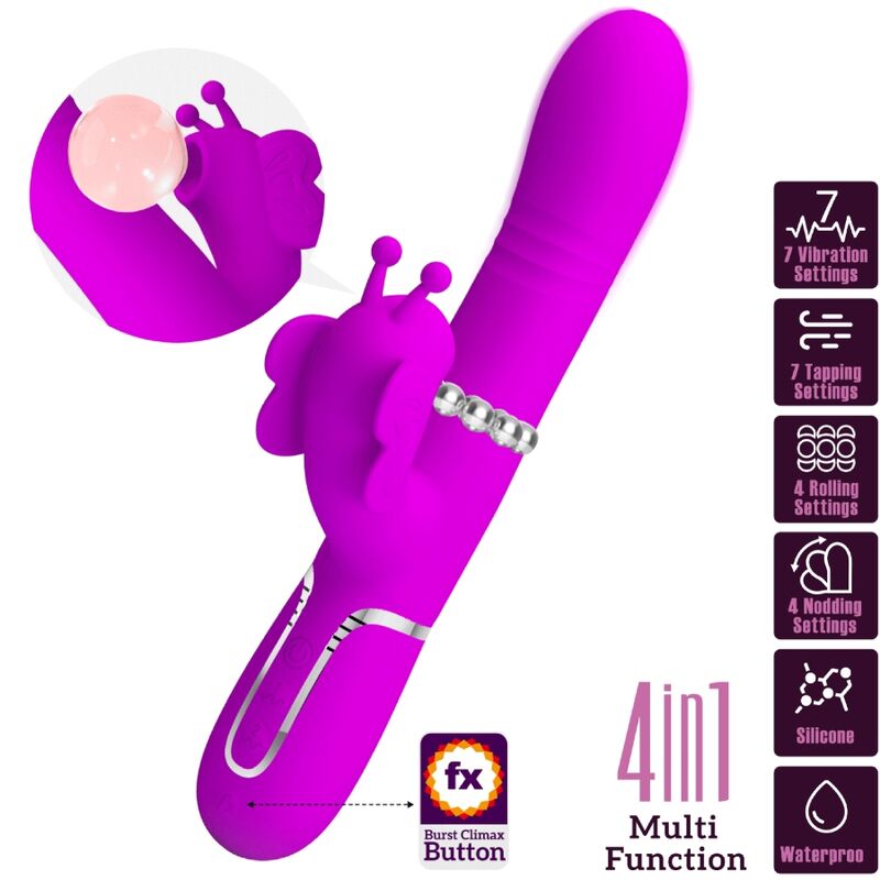 PRETTY LOVE - 4-IN-1 MULTIFUNCTION RABBIT VIBRATOR, FUCHSIA BUTTERFLY
