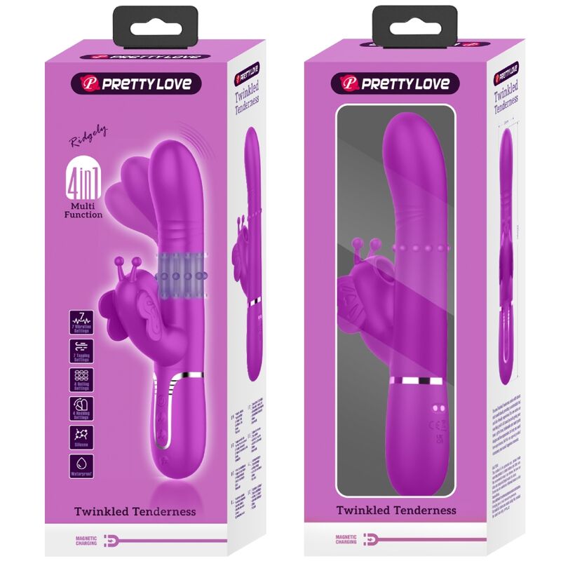 PRETTY LOVE - 4-IN-1 MULTIFUNCTION RABBIT VIBRATOR, FUCHSIA BUTTERFLY